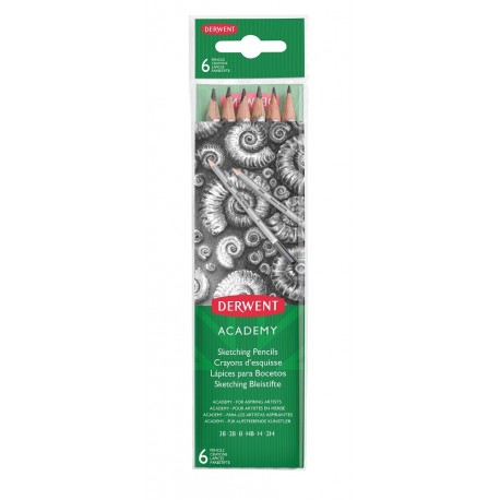 Creioane Grafit 2H-3B DERWENT Academy, blister, 6 buc/set, negru