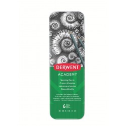 Creioane Grafit 3B-2H DERWENT Academy, cutie metalica, 6 buc/set, negru