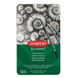 Creioane Grafit 6B-5H DERWENT Academy, cutie metalica, 12 buc/set, negru