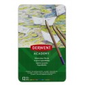 Creioane acuarela DERWENT Academy, cutie metalica, 12 buc/set, diverse culori