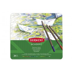 Creioane acuarela DERWENT Academy, cutie metalica, 24 buc/set, diverse culori