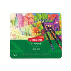 Creioane colorate DERWENT Academy, cutie metalica, 24 buc/set