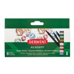 Carioci DERWENT Academy, varf ascutit, 8 buc/set, culori metalizate