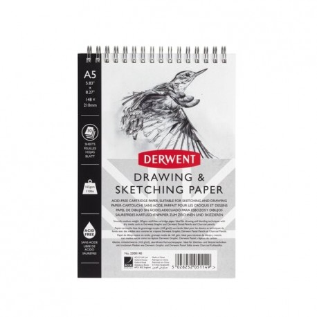 Caiet pentru schite si desen DERWENT Professional, A5, cu spira, 30 coli, 165 gsm, hartie alba