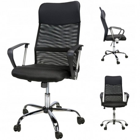 Scaun de birou, brate metalice, rotile, mesh textil/piele ecologica, Office Products Corfu 2- negru