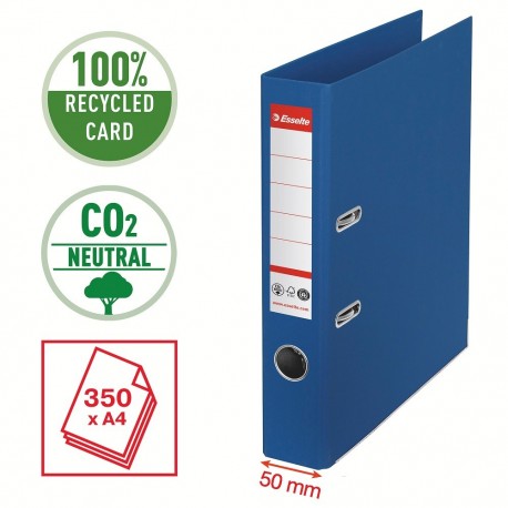 Biblioraft Esselte No.1 Power Recycled, carton cu amprenta CO2 neutra, A4, 50 mm, albastru