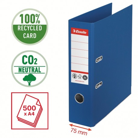 Biblioraft Esselte No.1 Power Recycled, carton cu amprenta CO2 neutra, A4, 75 mm, albastru