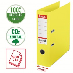 Biblioraft Esselte No.1 Power Recycled, carton cu amprenta CO2 neutra, A4, 75 mm, galben