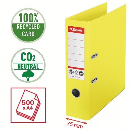 Biblioraft Esselte No.1 Power Recycled, carton cu amprenta CO2 neutra, A4, 75 mm, galben
