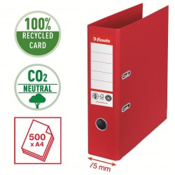 Biblioraft Esselte No.1 Power Recycled, carton cu amprenta CO2 neutra, A4, 75 mm, rosu