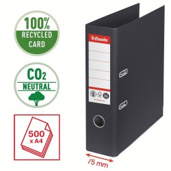 Biblioraft Esselte No.1 Power Recycled, carton cu amprenta CO2 neutra, A4, 75 mm, negru