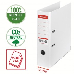 Biblioraft Esselte No.1 Power Recycled, carton cu amprenta CO2 neutra, A4, 75 mm, alb