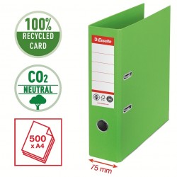 Biblioraft Esselte No.1 Power Recycled, carton cu amprenta CO2 neutra, A4, 75 mm, verde