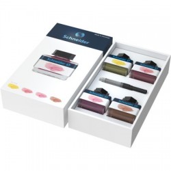 Set cerneala pastel SCHNEIDER, cutie cadou, 4 x 15ml lemon cake, blush, rose, cognac + 1 convertor