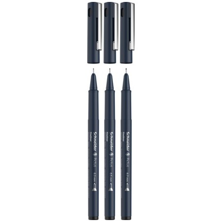 Liner pentru desen tehnic SCHNEIDER Pictus, varf fetru (0.3/0.5/0.7mm), 3 buc/set - negru