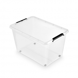Container plastic cu capac, transparent, ORPLAST Simple box - capacitate 32L - cu maner si rotile
