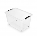 Container plastic cu capac, transparent, ORPLAST Simple box - capacitate 32L - cu maner si rotile