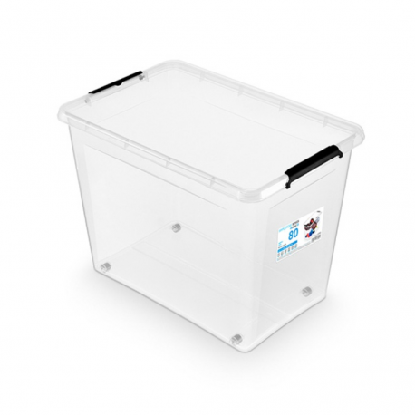 Container plastic cu capac, transparent, ORPLAST Simple box - capacitate 80L - cu rotile