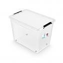 Container plastic cu capac, transparent, ORPLAST Simple box - capacitate 80L - cu rotile