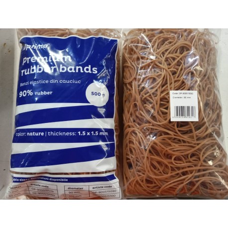 Elastice pentru bani, 90% cauciuc, 500gr./punga, D 90, grosime 1.5mm x 1.5mm, Optima - natural