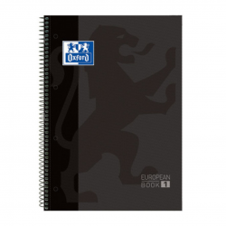 Caiet cu spirala, OXFORD Europeanbook 1, A4+, 80 file-90g/mp, hardcover negru, Scribzee-mate