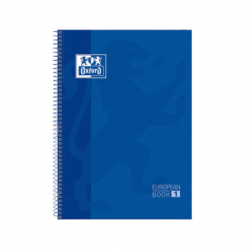Caiet cu spirala, OXFORD Europeanbook 1, A4+, 80 file-90g/mp, hardcover bleumarin, Scribzee-dictando
