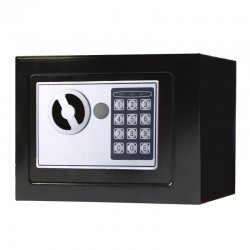 Seif Electronic Premium Mini cu Cifru si Cheie, otel, 17x23x17 cm, negru