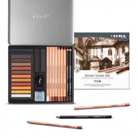 Set creioane pentru desene si schite, 25 piese/set, tonuri de maro, LYRA