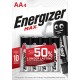 Baterii Max AA, LR6, 1.5V, 4 buc/set, Energizer, dureaza cu 50% mai mult decat cele alkaline