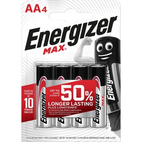Baterii Max AA, LR6, 1.5V, 4 buc/set, Energizer, dureaza cu 50% mai mult decat cele alkaline