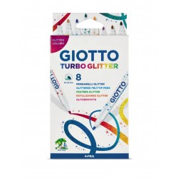 Carioca cu 2 capete, 8 culori/blister, GIOTTO Turbo Glitter