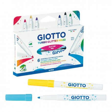 Carioca cu sclipici, 6 culori/blister, GIOTTO Turbo Glitter