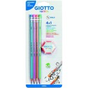Creion cu mina grafit, 4 buc/set+radiera, GIOTTO