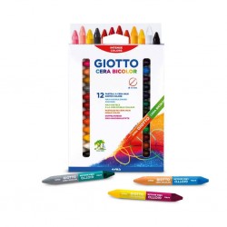Creioane cerate din plastic, cu 2 capete, 12 culori/cutie, GIOTTO Cera