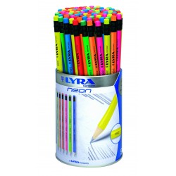 Creion grafit LYRA Neon - HB, cu radiera, 96 buc/borcan, culori neon