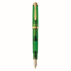 STILOU SOUVERAN M800 F GREEN DEMONSTRATOR, PENITA AUR 18K, ACCESORII PLACATE CU RODIU, CUTIE CADOU