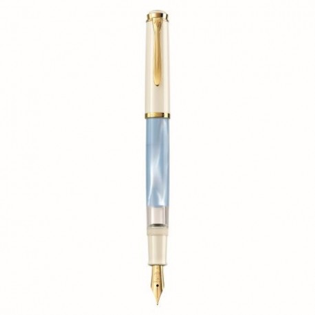 STILOU CLASIC M200 CU PISTON, PENITA F DIN OTEL INOXIDABIL, ACCESORII PLACATE CU AUR 24K, CORP PASTEL BLUE, CUTIE CADOU