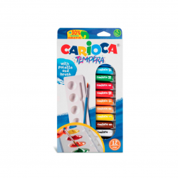 Tempera super lavabila, 12 culori x 10ml/set + pensula gratis, CARIOCA Tempera