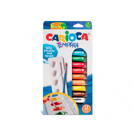 Tempera super lavabila, 12 culori x 10ml/set + pensula gratis, CARIOCA Tempera