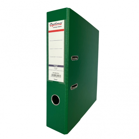 Biblioraft A4, plastifiat PVC/paper, margine metalica, 50 mm, Optima Budget - verde