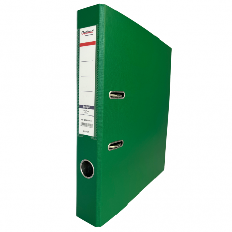 Biblioraft A4, plastifiat PVC/paper, margine metalica, 75 mm, Optima Budget - verde