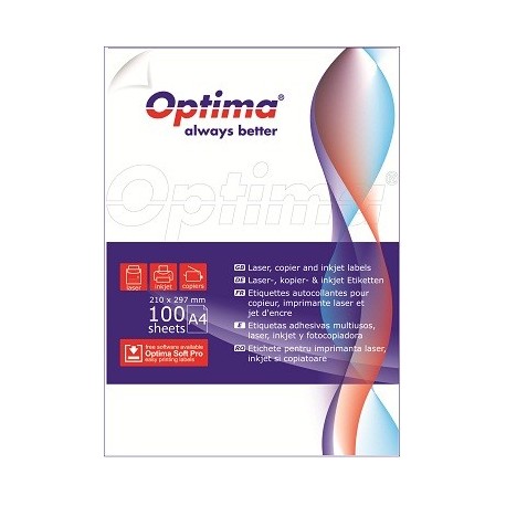 Etichete albe autoadezive, pentru CD-uri, 2/A4, D 117 x 18, 100 coli/top, Optima