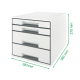 Cabinet cu sertare LEITZ WOW, 4 sertare, PS, reciclabil, A4, cu tavita organizare, alb-rosu