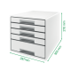 Cabinet cu sertare LEITZ WOW, 5 sertare, PS, reciclabil, A4, cu tavita organizare, alb-rosu