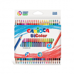 Creioane colorate CARIOCA BiColor, triunghiulare, bicolore, 24culori/cutie