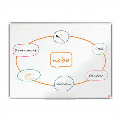 Tabla NOBO Premium Plus, otel lacuit, 120x90 cm, magnetica, include marker si tavita, alb