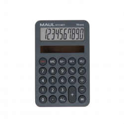Calculator de buzunar Maul ECO MD1, 10 digits, realizat din plastic reciclat, incarcare solara- gri