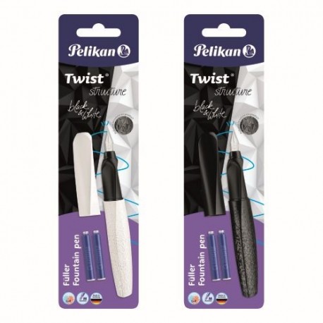STILOU TWIST STRUCTURE PENITA M, GRIP ERGONOMIC, AMBIDEXTRU, 2 REZERVE ALBASTRE INCLUSE, 2 CULORI ALB/NEGRU, BLISTER