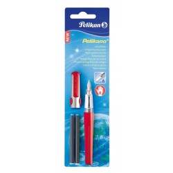 STILOU PELIKANO, PENITA A,CU GRIP PENTRU DREPTACI, ROSU,CU 2 PATROANE, BLISTER