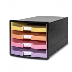 Suport plastic cu 4 sertare pt. documente, HAN Impuls (open) - negru - sertare culori pastel